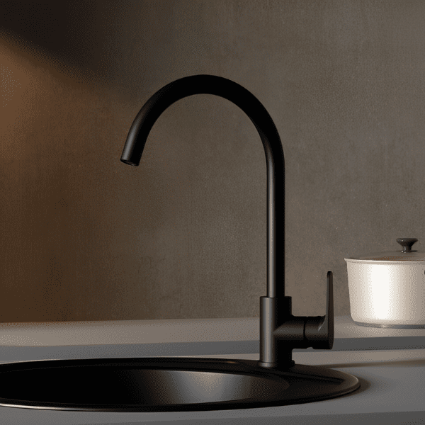 Torneira monocomando de cozinha 230mm 5l/min Rocket Matte Preto Frio Aberto