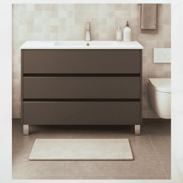 Taiga Móvel 3 gavetas c/pés antracite Torvisco+lavatório branco