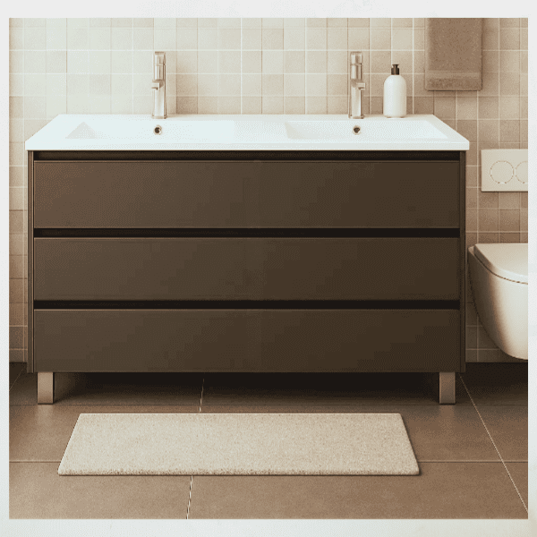 Taiga Móvel 3 gavetas c/pés antracite Torvisco+lavatório branco c/2 pios