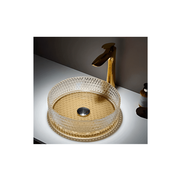 Verona lavatório Pousar vidro transparente c/fundo dourado